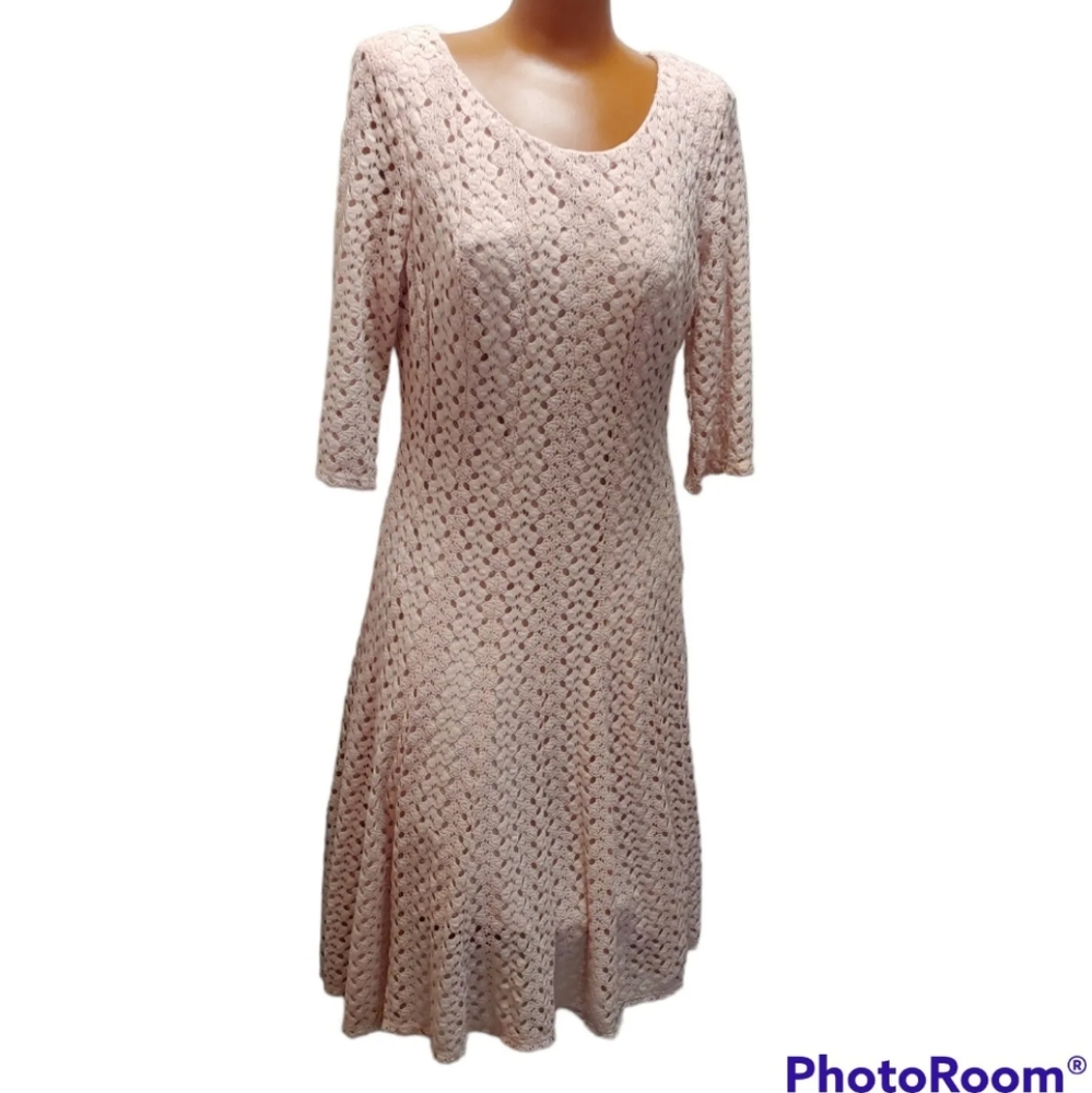 Rabbit Rabbit Rabbit Midi Dress Woman Med/12 Sumner Pastel Pink Lace Overlay New
